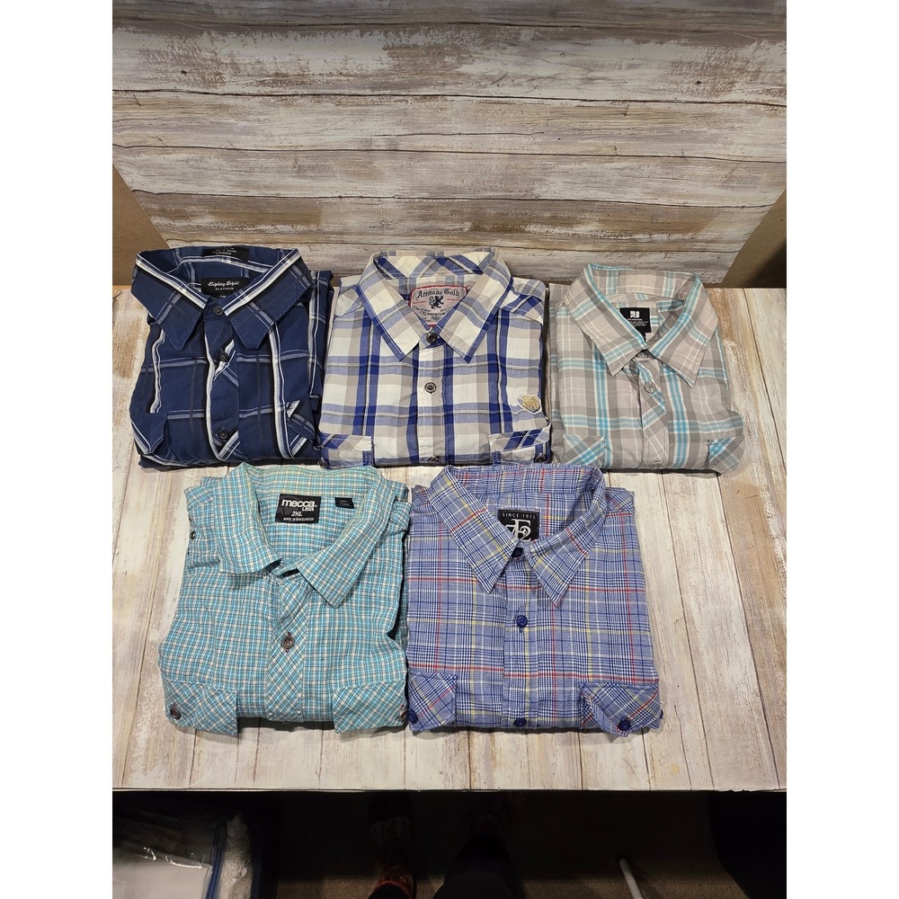 Mens 2XL Plaid Button Down Shirt Bundle Mecca Eighty Eight Evolution PJ Mark 5pc
